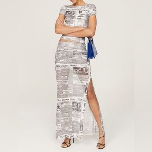 Ronny Kobo Collection Black and White Newspaper Print Skirt Set